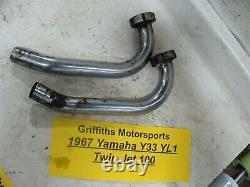 1967 68 69 Yamaha YL1 Y33 Twin Jet 100 exhaust header head pipes r l nuts oem