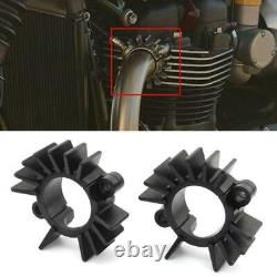 2x Black Finned Exhaust Pipe Head Heat Sink Fixing Clips For Street Twin 2016-23