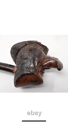 French Antique Art Wood carved Man head Pipe