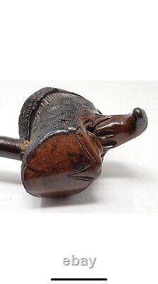 French Antique Art Wood carved Man head Pipe