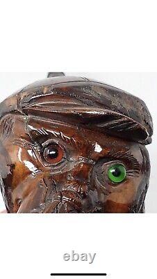 French Antique Art Wood carved Man head Pipe