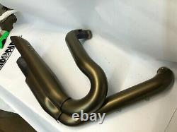 Harley nice oem fxdr 2 into 1 header head exhaust pipe gold shield