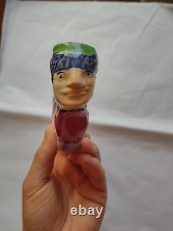 RARE c1810 GEORGIAN PRATTWARE POTTERY COIL SNAKE MAN'S HEAD PIPE- RESTORED