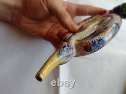 RARE c1810 GEORGIAN PRATTWARE POTTERY COIL SNAKE MAN'S HEAD PIPE- RESTORED