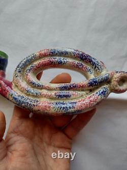 RARE c1810 GEORGIAN PRATTWARE POTTERY COIL SNAKE MAN'S HEAD PIPE- RESTORED