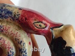 RARE c1810 GEORGIAN PRATTWARE POTTERY COIL SNAKE MAN'S HEAD PIPE- RESTORED