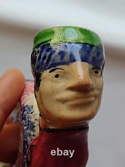 RARE c1810 GEORGIAN PRATTWARE POTTERY COIL SNAKE MAN'S HEAD PIPE- RESTORED