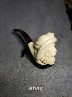 VTG, Meerschaum/ Turkish Hand Carved, Sultan Bearded Head pipe with case, Unused