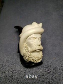 VTG, Meerschaum/ Turkish Hand Carved, Sultan Bearded Head pipe with case, Unused