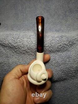 VTG, Meerschaum/ Turkish Hand Carved, Sultan Bearded Head pipe with case, Unused