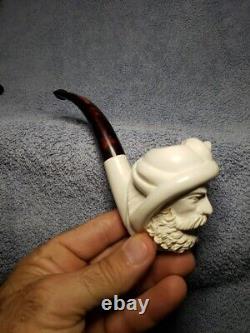 VTG, Meerschaum/ Turkish Hand Carved, Sultan Bearded Head pipe with case, Unused