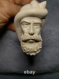 VTG, Meerschaum/ Turkish Hand Carved, Sultan Bearded Head pipe with case, Unused