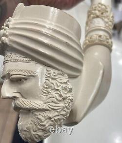 Vintage Extra Long Carved Meerschaum Sultan Head Pipe